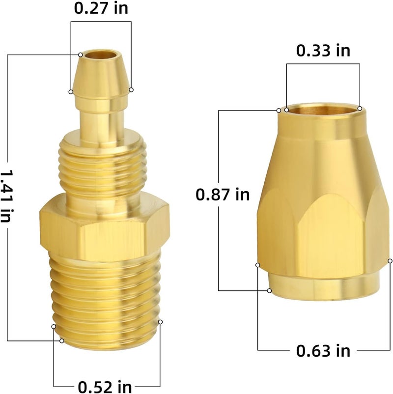 ChillWaves Brass Pneumatics Reusable Replacement Fitting，Hose-End Repair Fitting 1/4" ID Hose（1/4" Barb）x 1/4" NPT Rigid(5-PACK) - Image 2